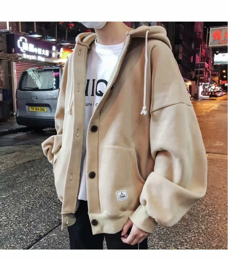 Autumn Korean Sweatshirts for Men Casual Zip Up Hoodies Loose Coat Street Tops Y2k Fashion Hip Hop Cardigans Hooded Jacket 후드티