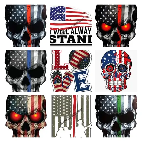 America Flag Vinyl Decal United States of America Skull with Reflective Eyes USA Flag Stickers for Car Truck Van SUV Truck
