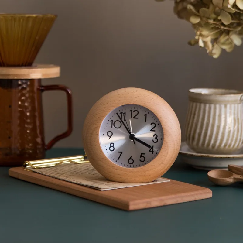 Retro Wooden Small Round Egg Alarm Clock Creative Luminous Silent Table Clock Student Bedroom Bedside Ornaments Holiday Gifts