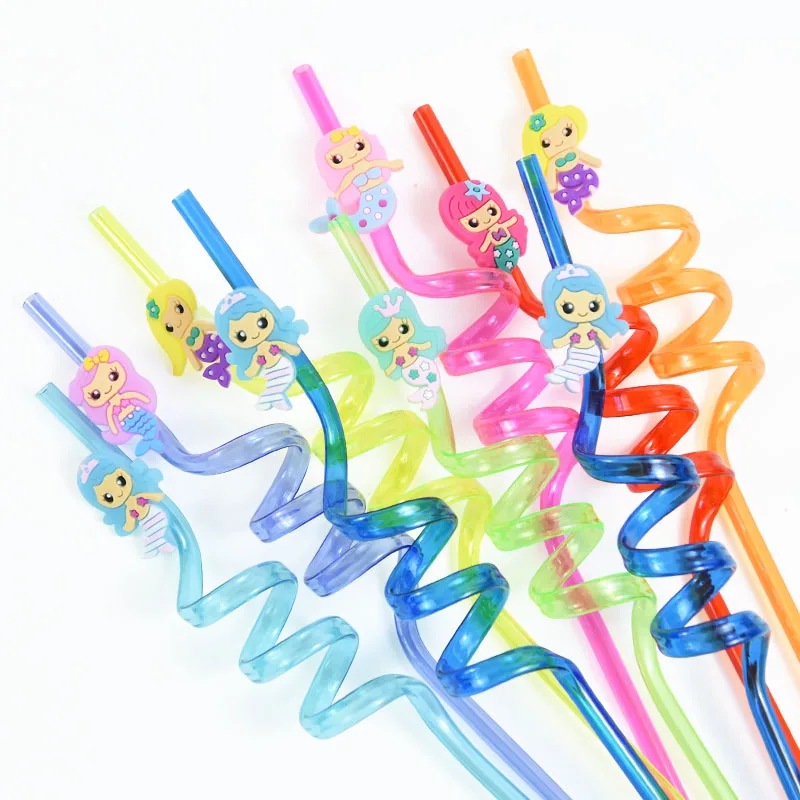 8pcs Mermaid Unicorn Flamingo Theme Party Decor Plastic Drinking Straws For Kids Birthday Baby Shower Decorations Party Supplies