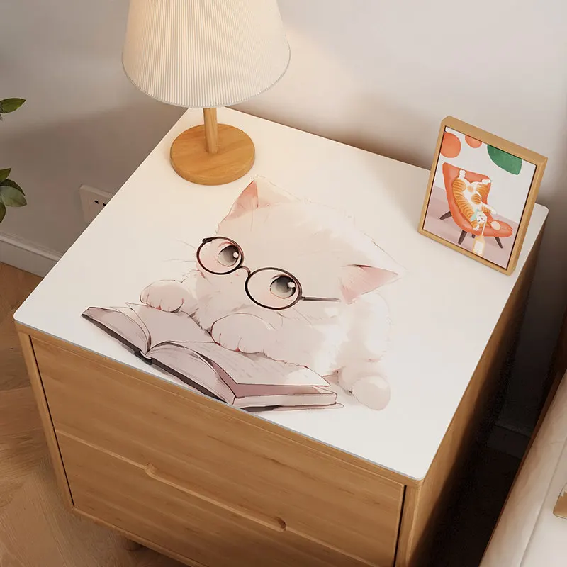 VIKAMA Chubby Orange Cat Cartoon Nightstand Mat Pink Heart Print Waterproof Dustproof Pad For Dresser Cabinet Top Surface Rug