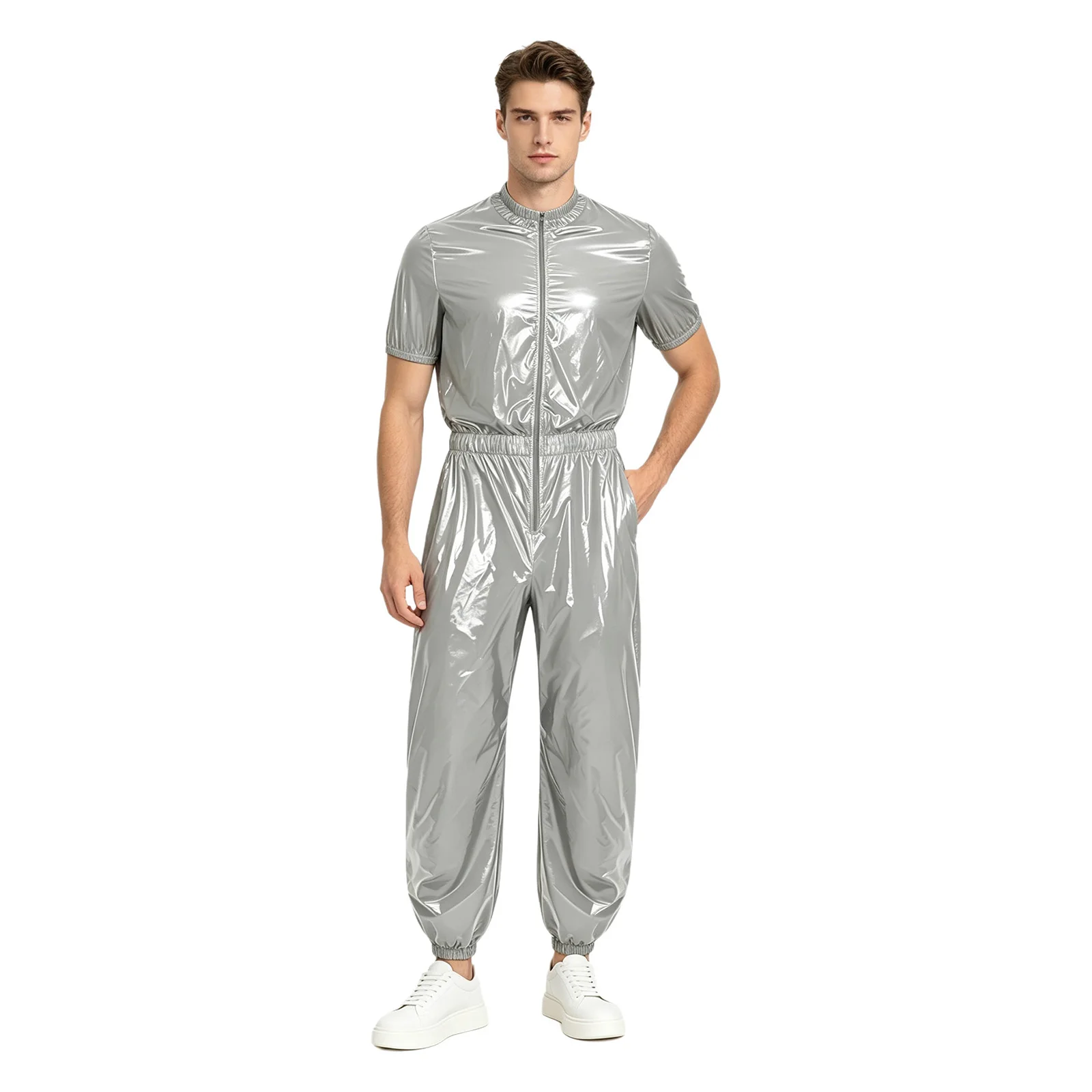 Women Men Waterproof Sauna Suit Weight Loss Fitness Workout Bodysuit Short/Long Sleeve Zipper Jumpsuit Raincoat Diaper Cover
