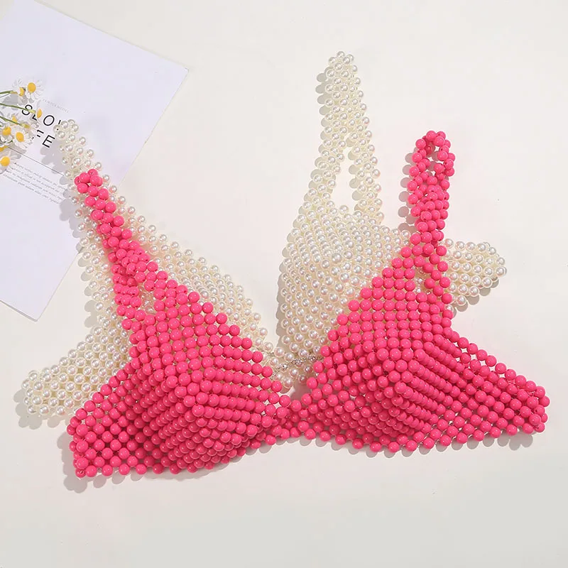 Europe And The United States Exaggerated Sexy Bikini Pearl Totally Hand-made Suspenders Beach Holiday Personalized Fashion Bra