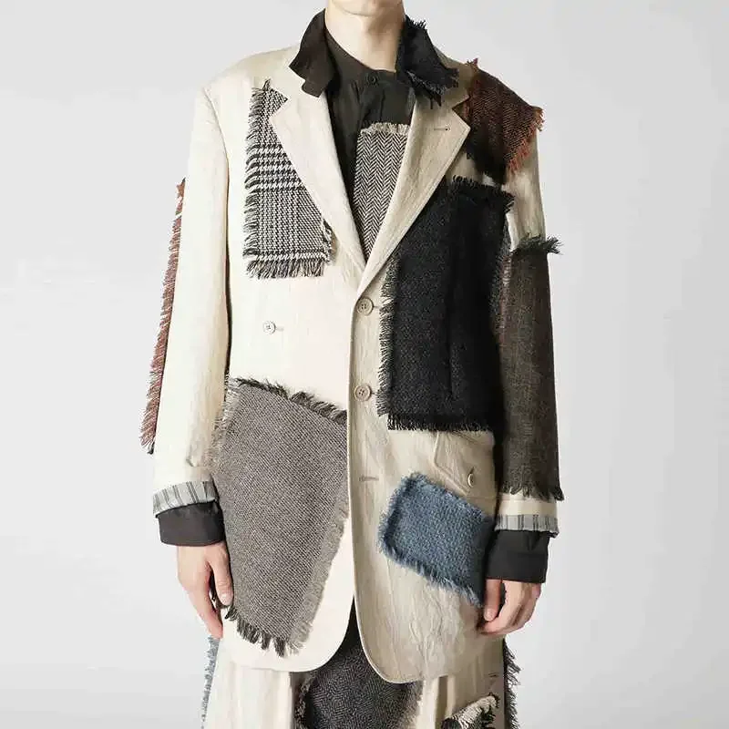 

YOJI OOAK Original Design: Different Material Splicing Cloth Decoration Top Jacket Design Feel Sticky Cloth Jacket for Men
