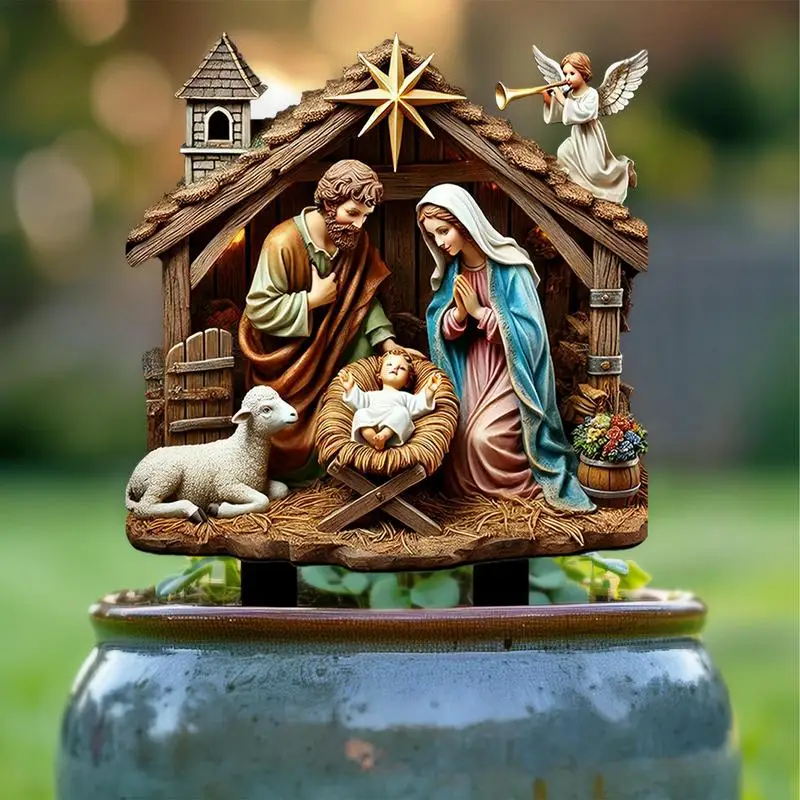 Acrylic Nativity Garden 2D Christmas Jesus Sign Unique Yard Statue with Patio Landscape Farm Animal Garden Decor