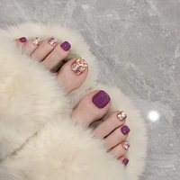 24pcs Sweet and Cool Toe Nails Purple Diamond Beach Toe Nails Summer Removable Wearable Nail Art for Women and Girl