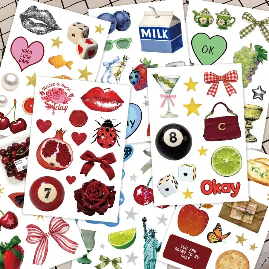 

8pcs Happy Time Cartoon Fun Creative Stickers DIY Decorative Luggage Guitar Notebook Stickers