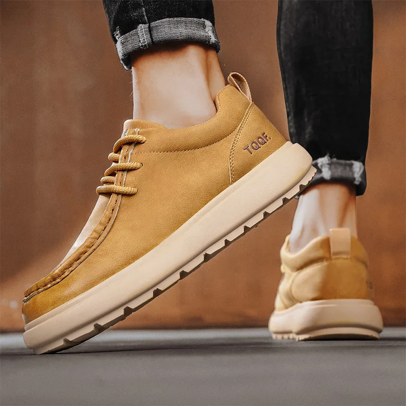 

Men's Casual Leather Shoes 2025 New Casual Shoes Spring Leather Men's Shoes Versatile Lace Up Low Top Platform Sport Board Shoe