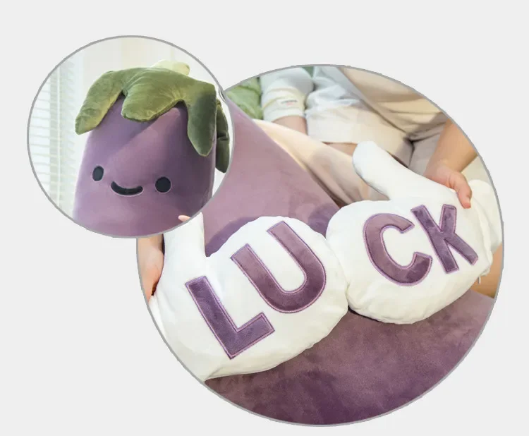 Cute Humanized Vegetable Long Cylindrical Plush Hug Pillow,Eggplant Carrot Banana With Arms Feet, Ergonomic Leg & Waist Support