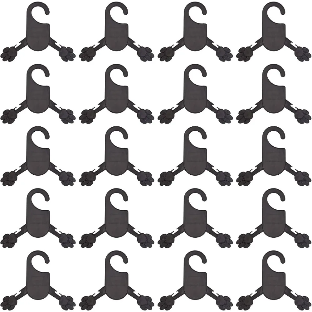 20 Packs Black Pet Clothes Hangers 6x7 inch Cute Dog Paw Print Shape Plastic Clothes Rack for Dog Cat Small Coat