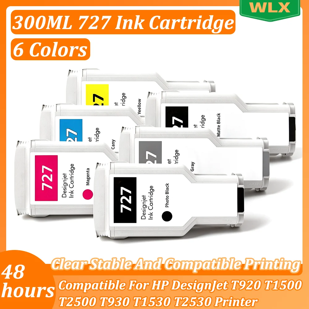 300ML 1PC 727 727XL Ink Cartridge With Chip Compatible For HP727 HP DesignJet T920 T1500 T2500 T930 T1530 T2530 Printer 6 Colors