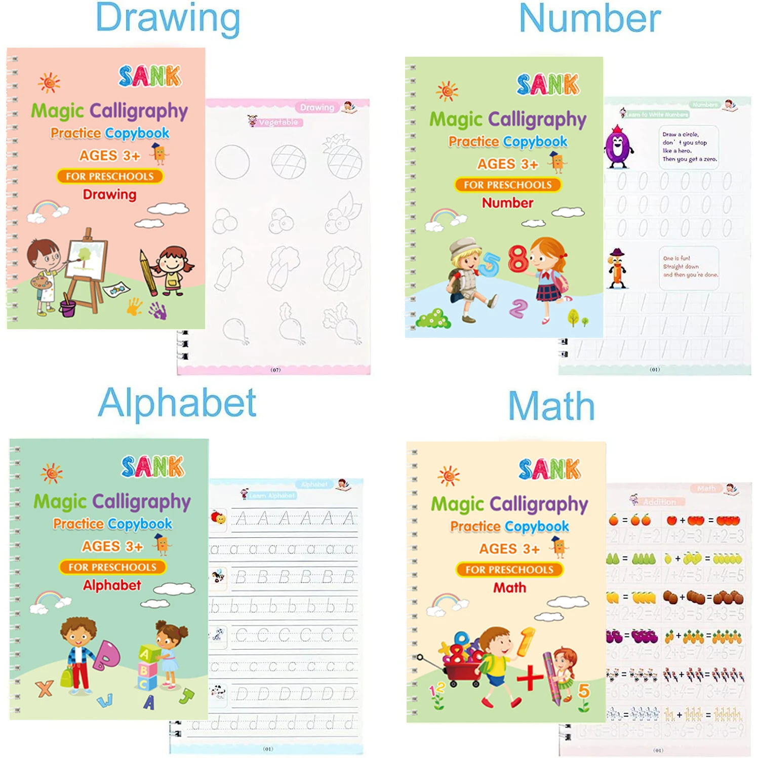 SANK Copybooks Free Shipping Pen Magic Copy Book Free Wiping Children's Kids Writing Sticker Practice Copybook For Calligraphy