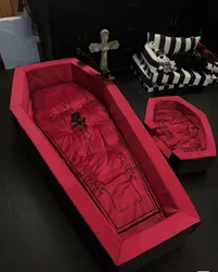 Halloween Gothic Coffin Bed Human Dog Bed For People Adults Washble Coffin Cat Bed Fluffy Pet Bed Red & Black Nest