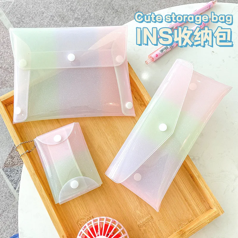 Kawaii Transparent Pencil Case Shiny Gradient Color Pencil Pouch School Pencil Box Pencilcase Pencil Bag Stationery Supplies