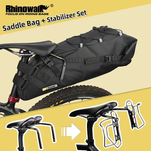 Imagen 1 del producto Rhinowalk-alforja de bicicleta + juego de estabilizador, resistente al agua, 13L, gran capacidad, más estable para bicicleta de montaña y de carretera, puede adaptarse al portabotellas