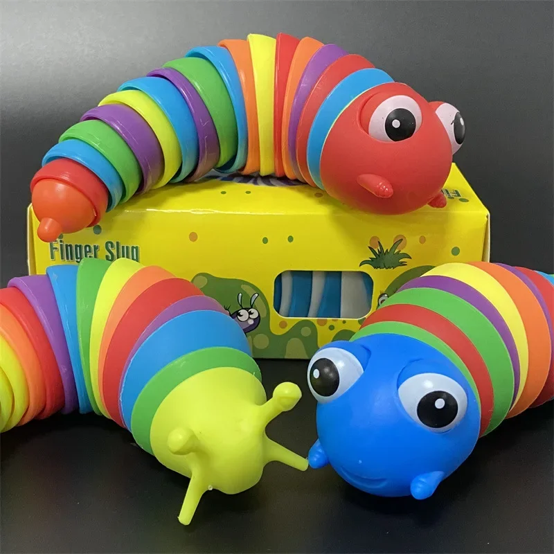 Funny Fidget Slug Toy Release Stress Fat Brain Finger Slug Kids Articulated Flexible Caterpillar Twist Worm Gags Jokes Adults