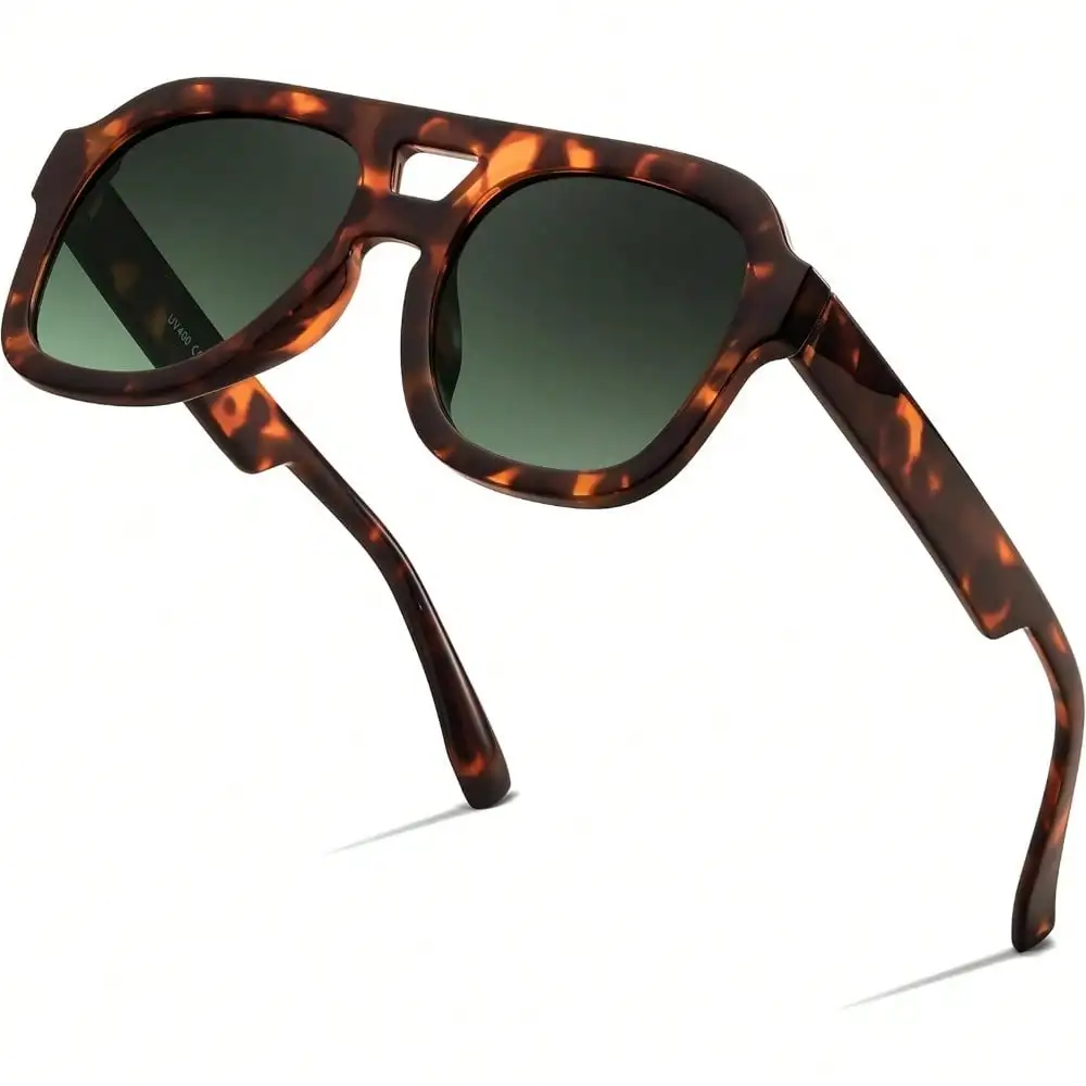 

Солнцезащитные очки-авиаторы с эффектом черепахового панциря, с двойной перемычкой, защита от УФ-излучения UV400