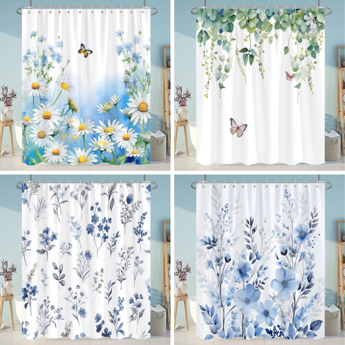 

Ботанический цветок занавеска для душа красочные цветы зеленые листья акварель искусство креативные полиэстеровые занавески для душа Декор для ванной комнаты