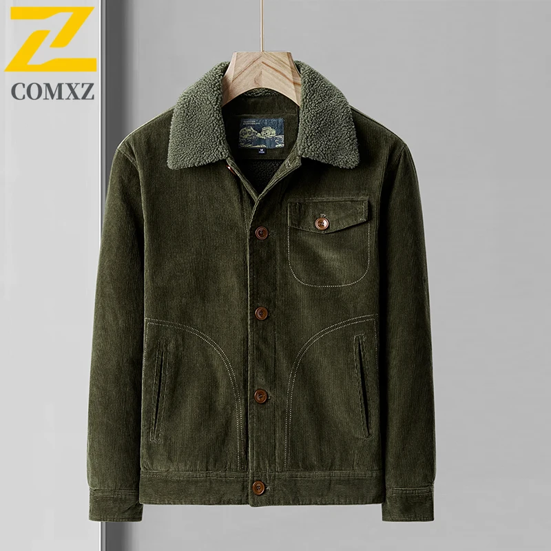 Male Cotton Jackets Padded Warm Loose Parka Coat Corduroy Short Jacket Man Solid Zip Windbreaker Winter Men's Retro Windbreake