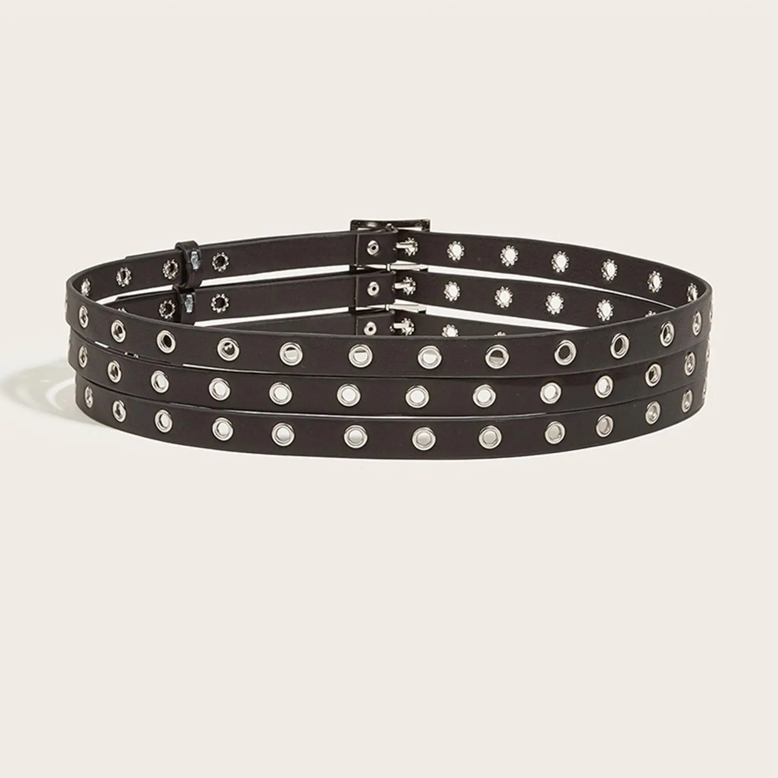 PU Leather Punk Waist Belt Waist Band Metal Prong Buckle Width 6cm Eyelet Belt Three Grommet Belt for Dress Pants Skirt Jeans
