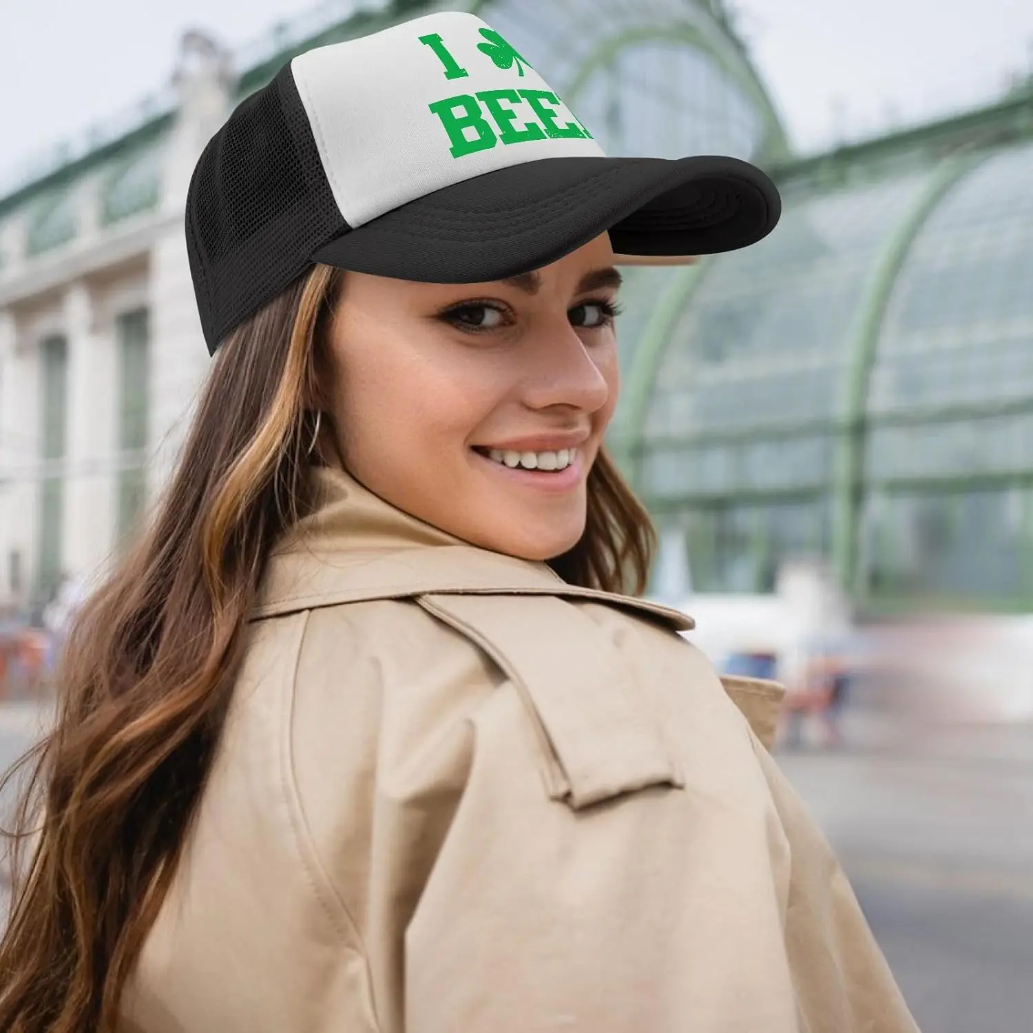 أنا أحب البيرة شامروك شبكة سانت باتريك قبعة سائق الشاحنة تنفس قابل للتعديل قبعة بيسبول عادية للجنسين الكبار