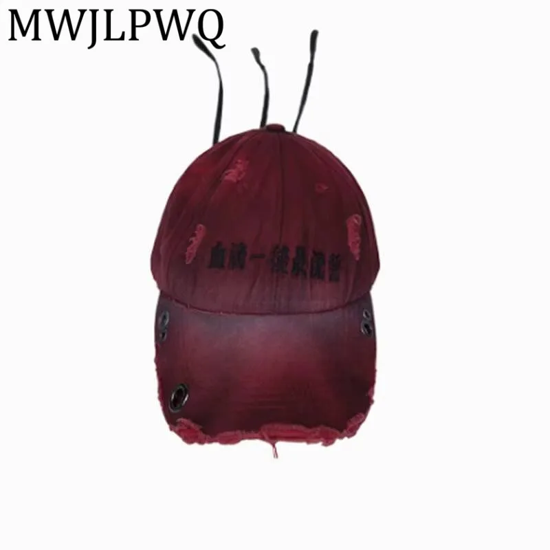 

MWJLPWQ Tide Detachable Spray Embroidery Baseball Cap Unisex Niche Design Distressed Destroyed Frayed Red Hat 2025 Autumn 010990