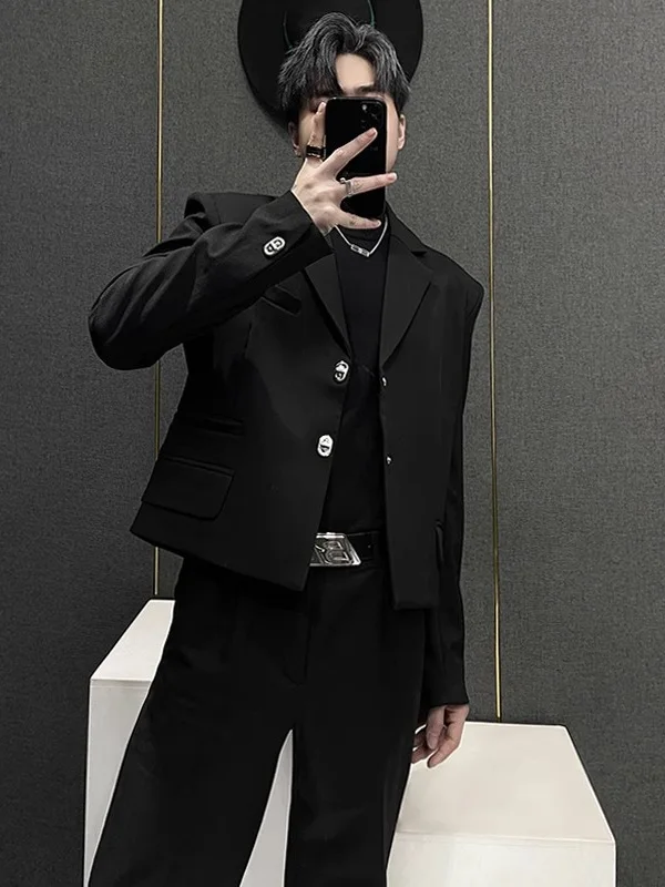 

Casual ort Men's Suit Jaet Autumn Metal Button Design Hair St Sle Stand Fit Spring Youth ular Regular Thin