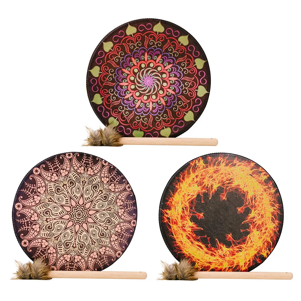 Alchemical Moon Drum 10 Inch Handmade Shamanic Drum with Drum Stick Desktop Ornament for Spiritual Music Reflection Meditation