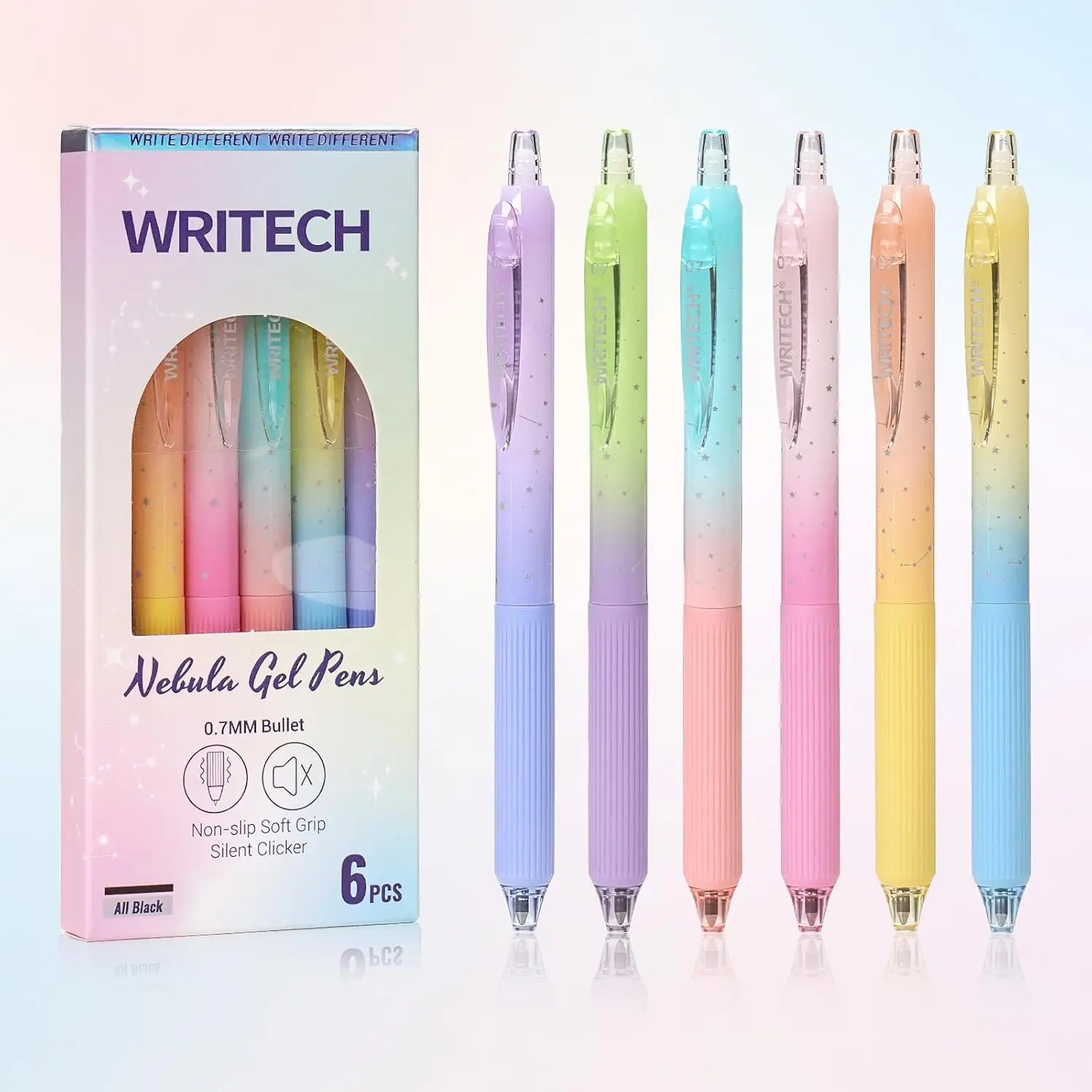 

Fine Point Gel Pens 0.7mm Black Ink Retractable 6ct Smooth Writing Gradient Barrel for Journaling Note Taking Silent Click No Smear