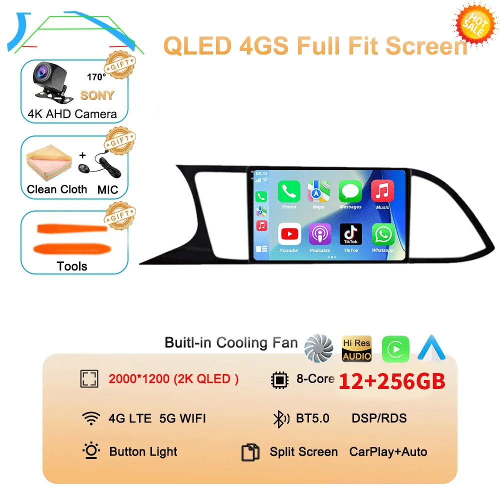 Auto radio Android 16 Carplay Auto voor Seat Leon 3 MK3 2012-2020 GPS Navigatie 4G WIFI Multimedia Videospeler Stereo 360 Camera