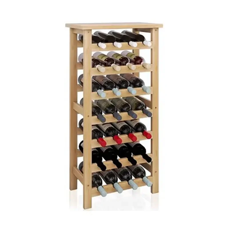 

Bamboo Wine Rack, 28 Bottles Display Holder with Table Top, 7-Tier Free Standing Storage Shelves for Kitchen, Pantry