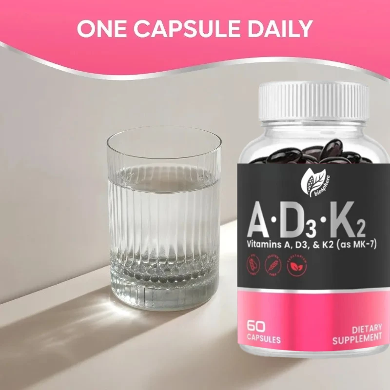 

Vitamin A D3 and K2 Dietary Supplements (MK-7) for Bone Strength, Overall, and Immune Health Support, Vegetarian Capsules