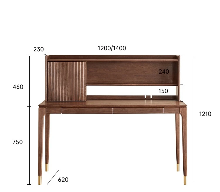 

North America Black Walnut Simple Desk with Bookshelf Bedroom Dresser Multi-Functional Study Table