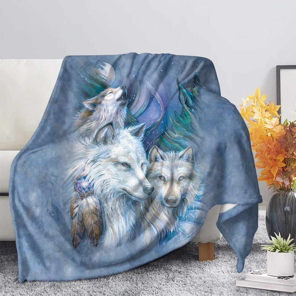 Print Wolf Pattern King Queen Size All Super miękki, lekki koc do łóżka Sofa Ciepły