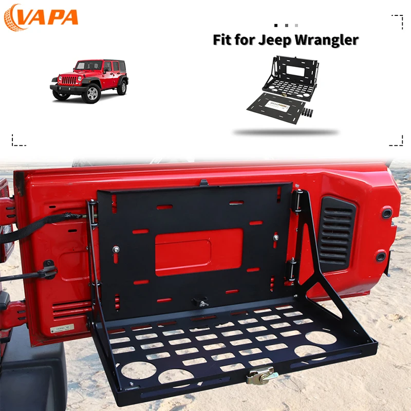 

Tailgate Table Rear Foldable Cargo Shelf Iron Aluminum Alloy Storage Shelf For Jeep Wrangler JK JL 2007 UP, Black