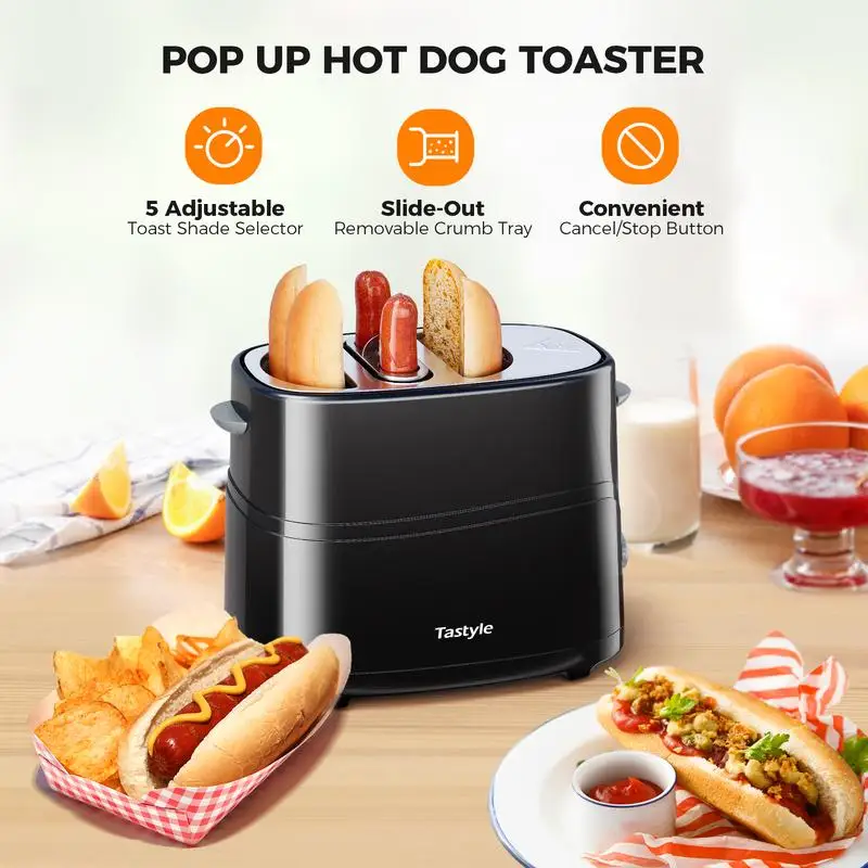 Tastyle Hot Dog and Bun Toaster with Adjustable Settings and Drip Tray