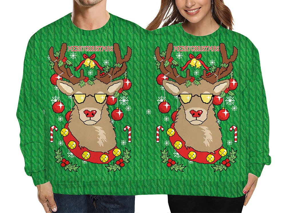 Two Person Couples Ugly Christmas Sweater for Women Men Funny Conjoined Christmas Sweater Jumper, One Size