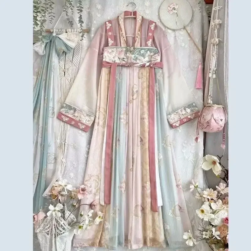 Vestidos de princesa bordados rosas de la dinastía Tang, Hanfu tradicional chino para mujeres, danza folclórica antigua, disfraces de Carnaval, Cosplay