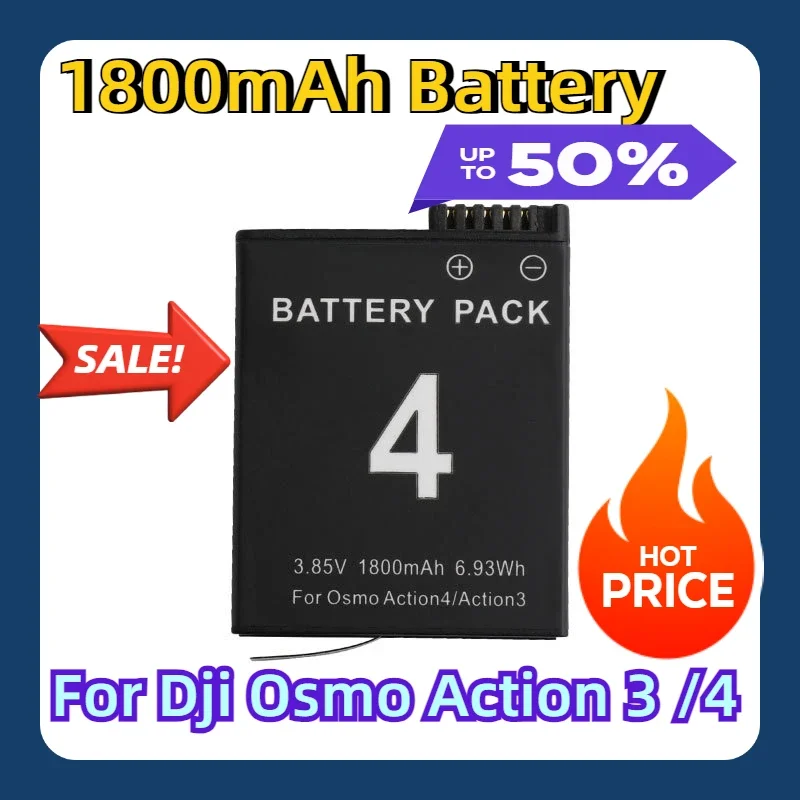 

For Osmo Action Camera Accessories 1800mAh Battery For Dji Osmo Action 3 /4 Power Battery Dual Slot Battery Storage Box