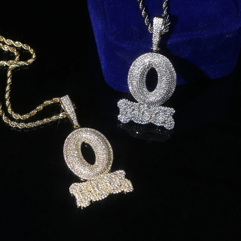 

НОВАЯ мода Iced Out Letter O Block Подвеска Bling Цирконий Micro Pave Cz Paved Хип-Хоп Мужчины Мальчик Веревочная Цепочка Ювелирные Изделия