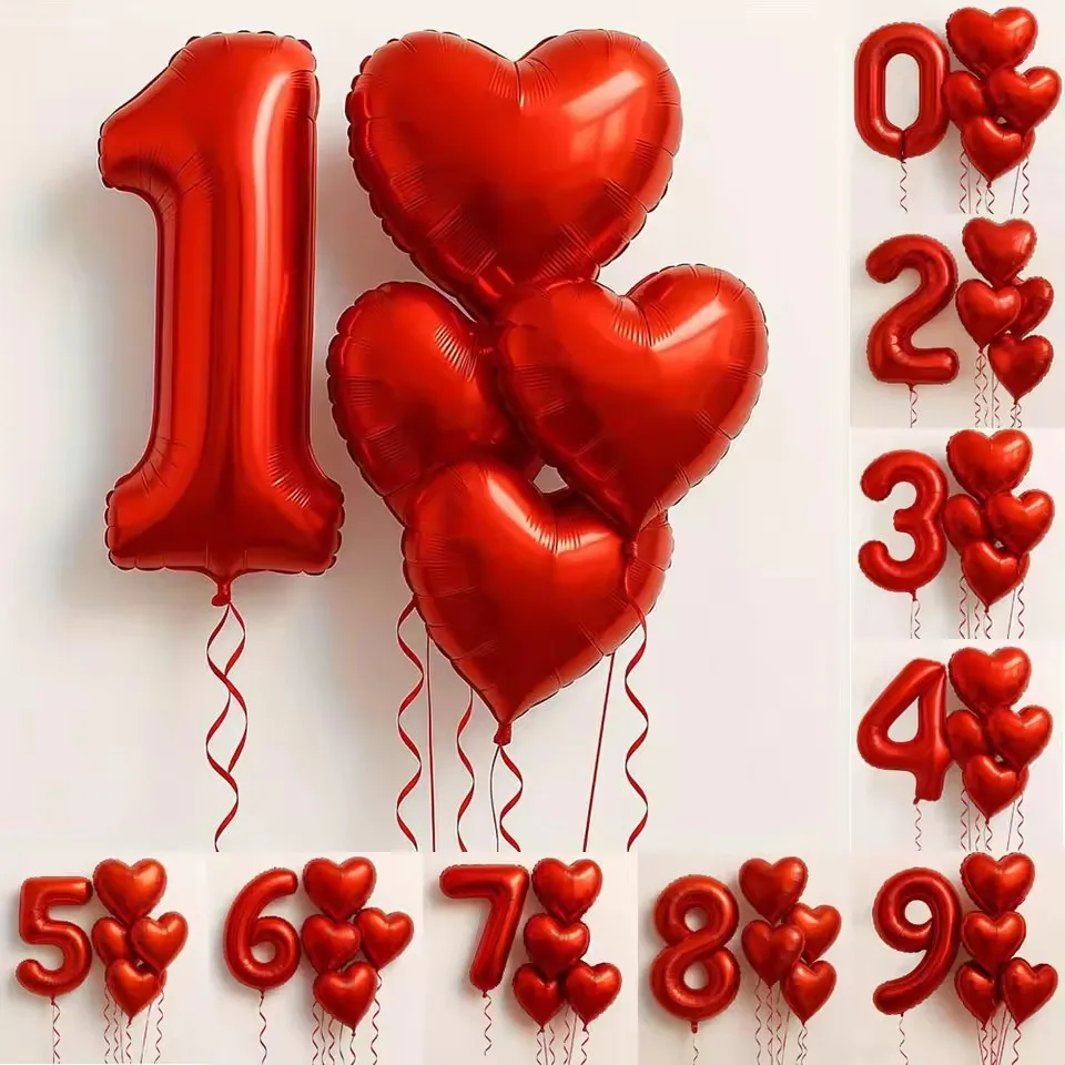 5 Stück 40 Zoll rote Folie Digital Ballon Set 18 Zoll Liebe Herz Ballon Valentinstag Geburtstag Hochzeitstag Party Dekor Geschenk