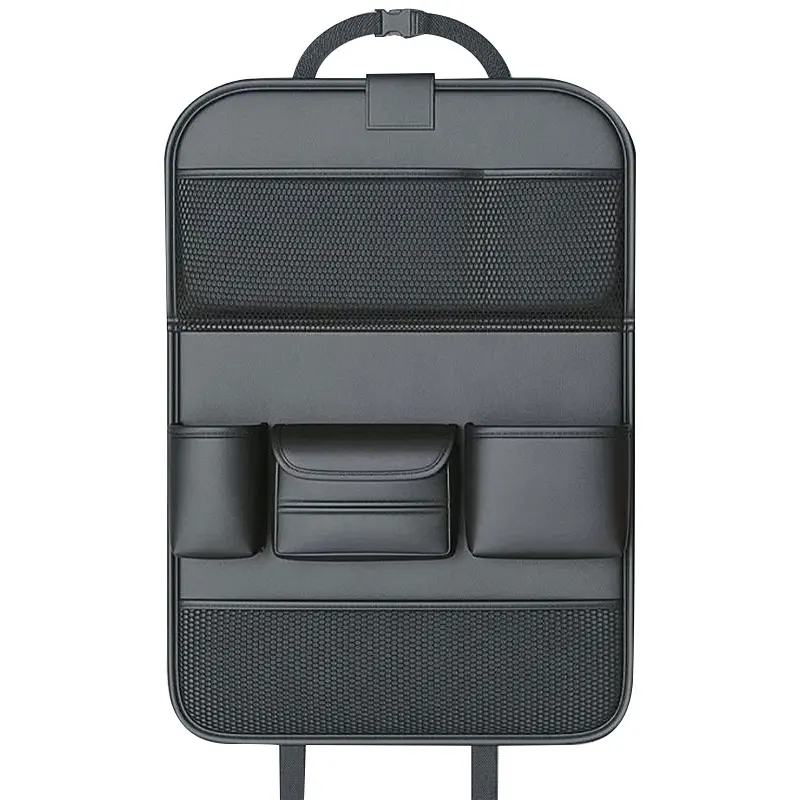 Leather Car Seat Back Organizer Bag Auto Back Seat Storage Bag Foldable Table Tray Tablet Holder Tissue Pockets Car Storage Box