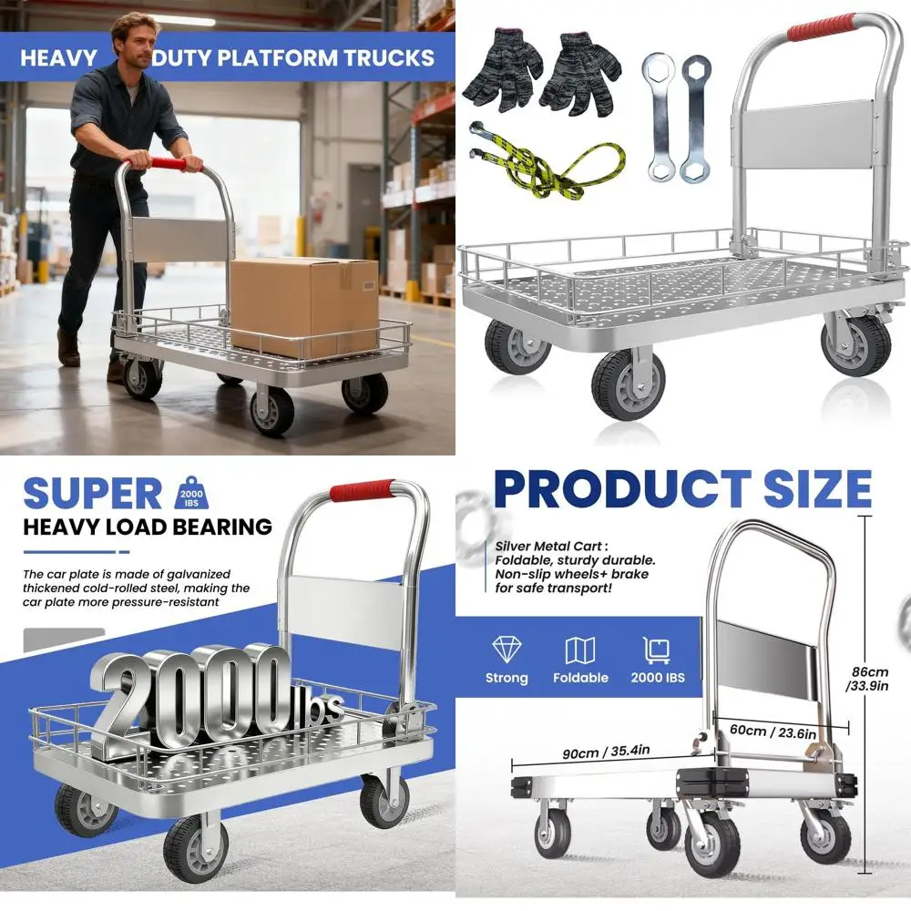 

6-дюймовые бесшумные колеса для тележки-платформы повышенной грузоподъемности, складная конструкция со съемным стальным проволочным ограждением, идеально подходит для садовых тележек, для работы в условиях повышенных нагрузок.