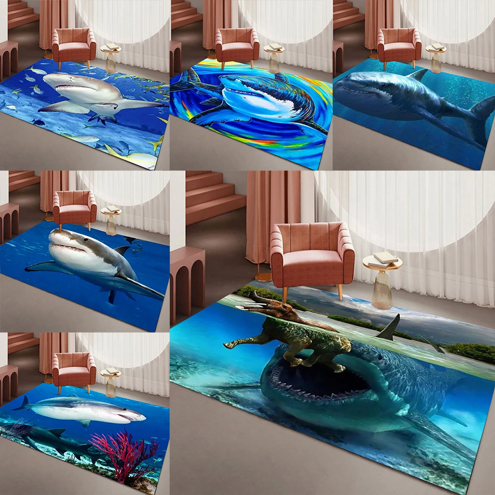 

Shark Print Rug with Powerful and Handsome Pattern Decoration Living Room Bedroom Large Area Carpet Full of Personality Mat