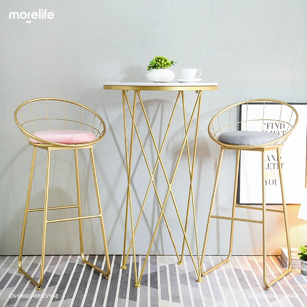 Circular Golden Bar Chair Iron Art High Stool Hollow Back Leisure Household Dining Chairs Bar Stools Tabourets De Bar Furniture