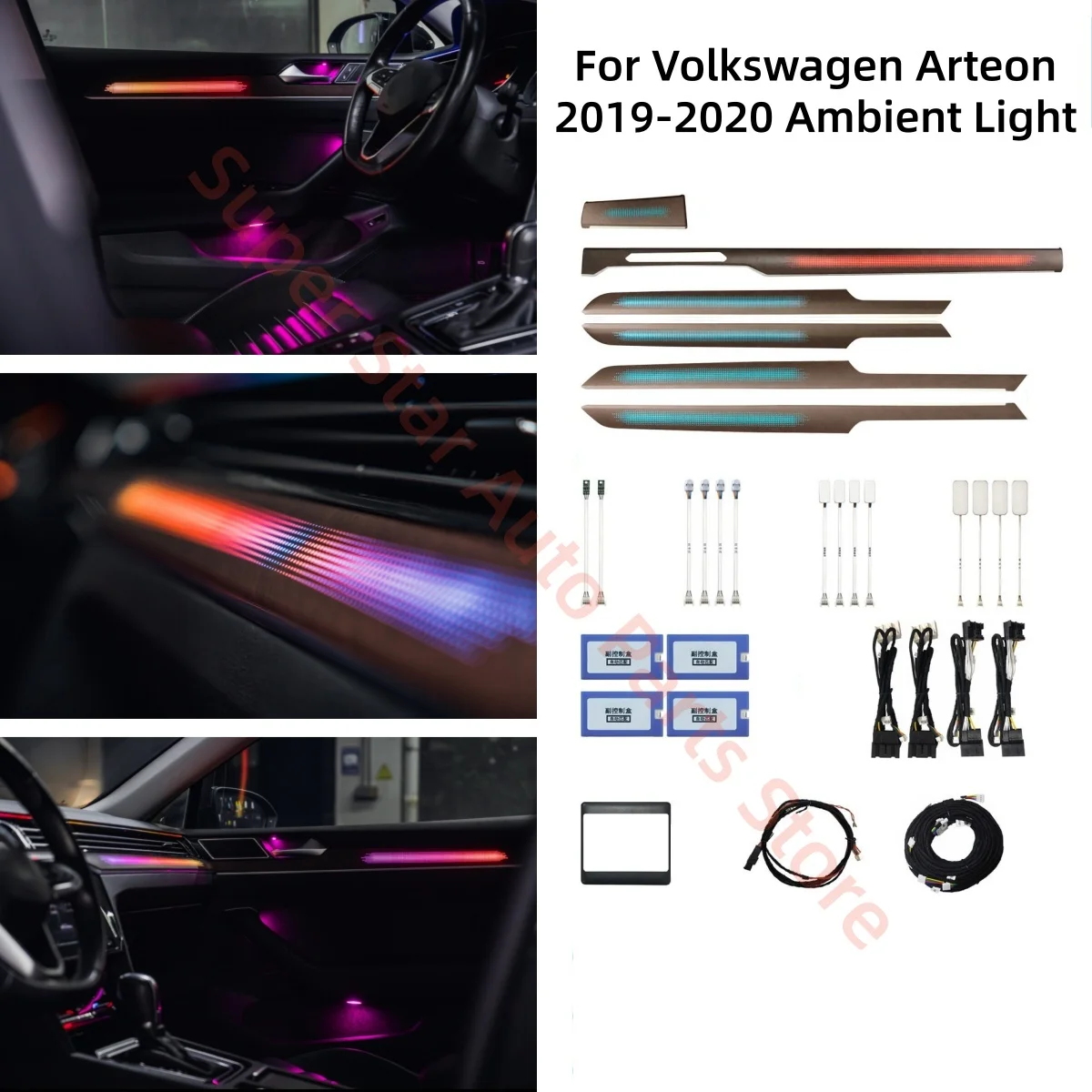 Wood grain decorative strips  LED Atmosphere lamp For Volkswagen VW Arteon B8 Variant car interior lighting upgrade Auto parts