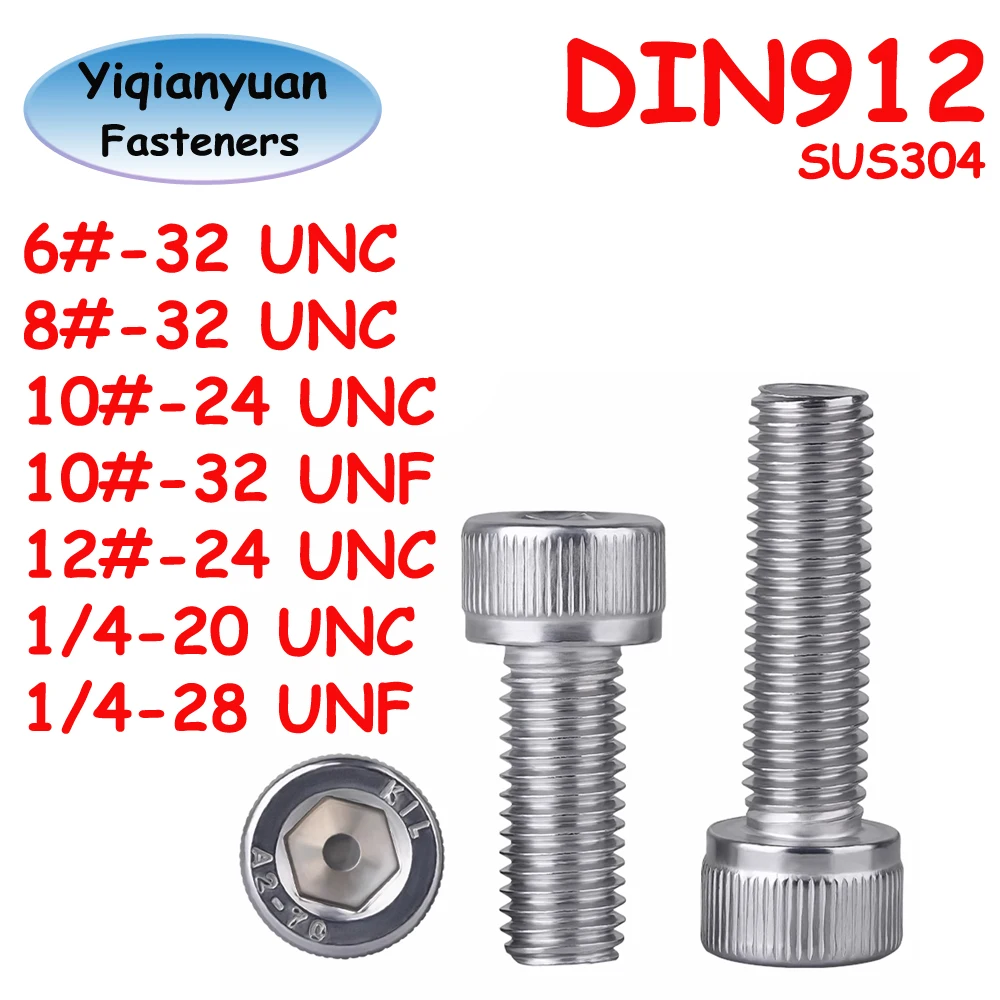 

Иньяньюань 6 # -12 # 1/4 '' UNC UNF DIN912 SUS304 Болты с шестигранной головкой из нержавеющей стали с шестигранной головкой и шестигранной головкой Винты с полной резьбой