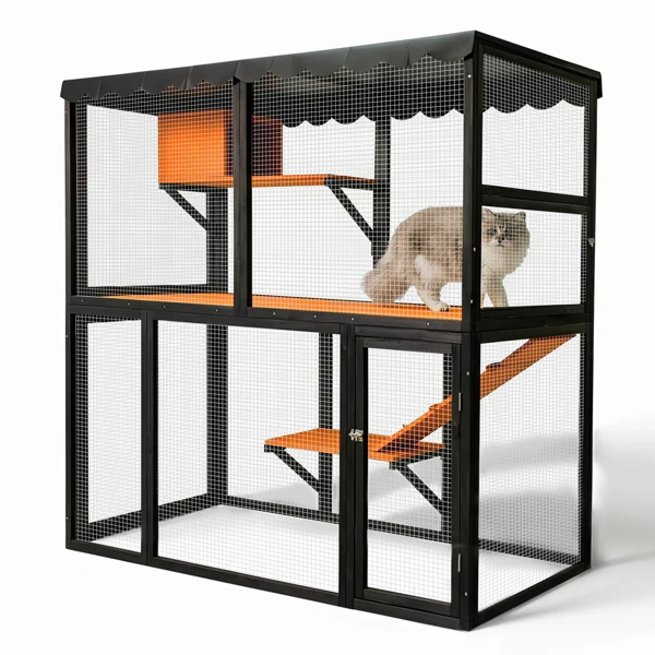 Wooden cattery outdoor cat cage large cat house, suitable for walking with multiple cats, indoor four-story cat cage house, with waterproof cover and ramp - does not support self-pick up and does not support designated warehouse delivery -20