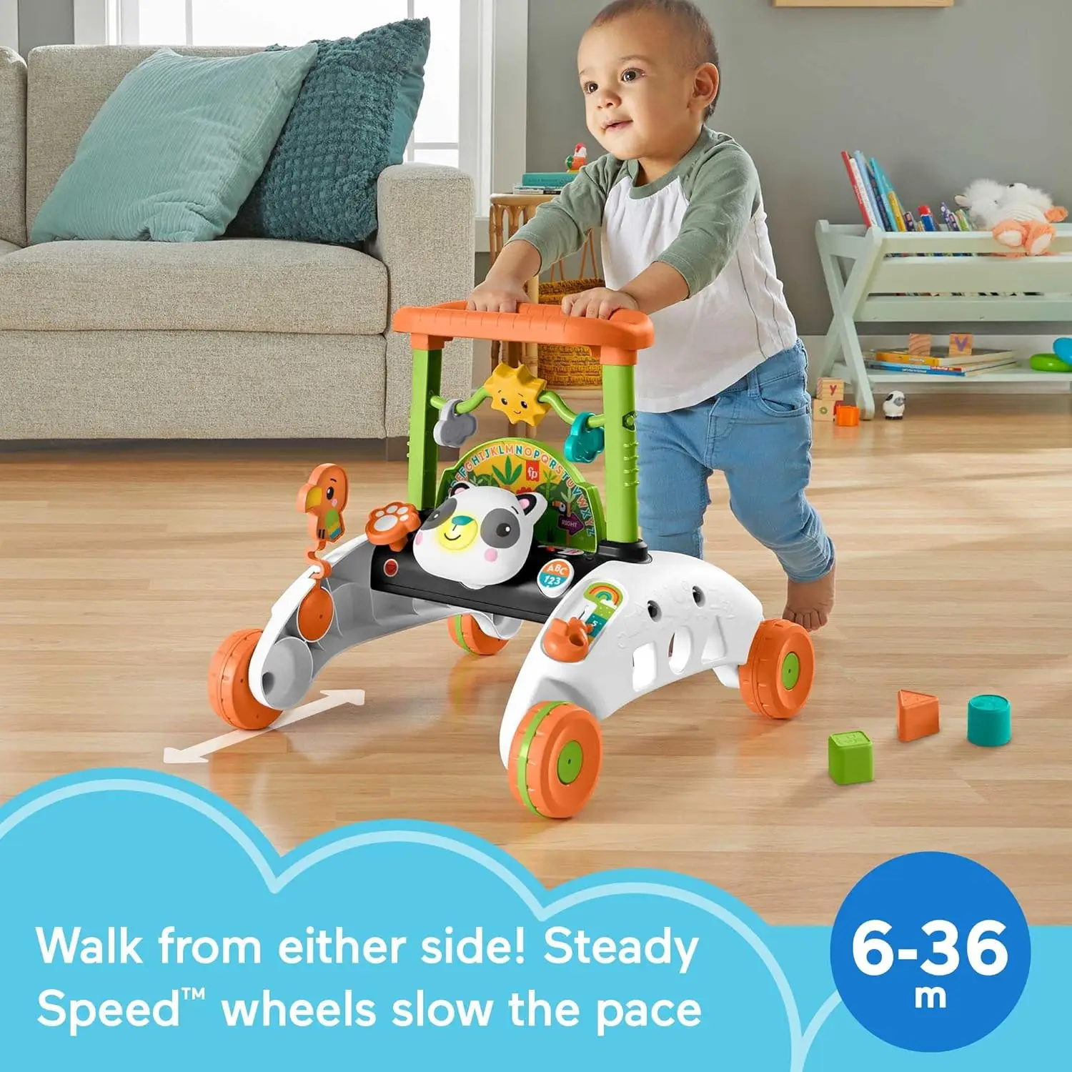 Interactief Panda Push Walker-speelgoed met muziek en blokken voor baby's vanaf 6 jaar, Steady Speed Wheels