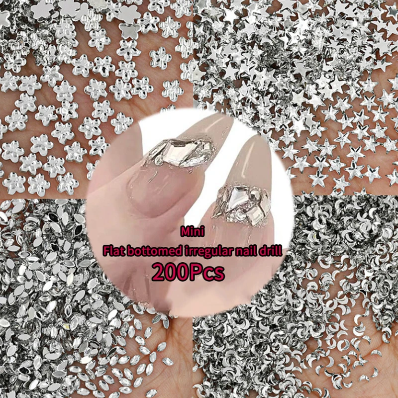 200Pcs Mini Nail Rhinestones - Flat Bottom Crystal 3D Nail Decorations For DIY Manicure & Tips